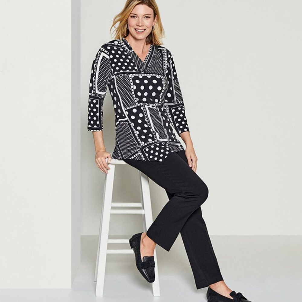 Allison Daley Black & White Polka Dot Asymmetric Tunic | Size L